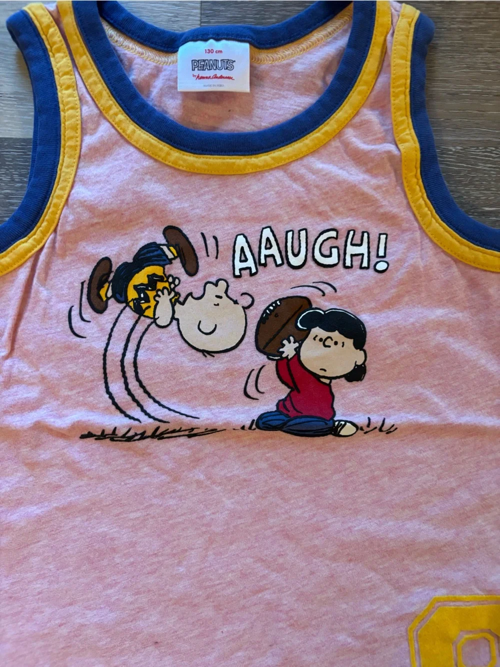 Hanna Andersson Pink Tank with Navy & Yellow Trim Peanuts Graphic